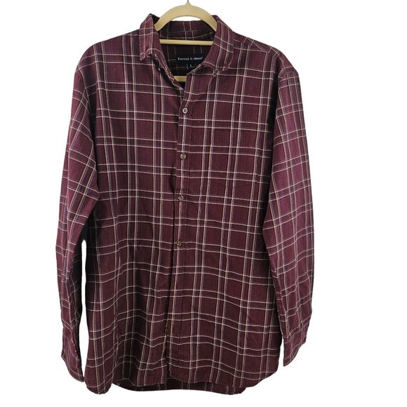 Preswick & Moore Shirt Mens Large Burgundy Red Gold Plaid Button Front Casual - Picture 1 of 8